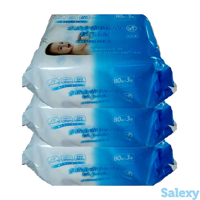 Детские влажные салфетки misera akachan no oshirifusa (140х195 мм, 3х80 шт.), фотография 1