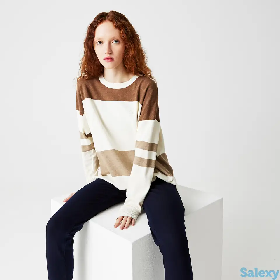 Женский свитер lacoste с круглым вырезом контрастных цветов, фотография 1