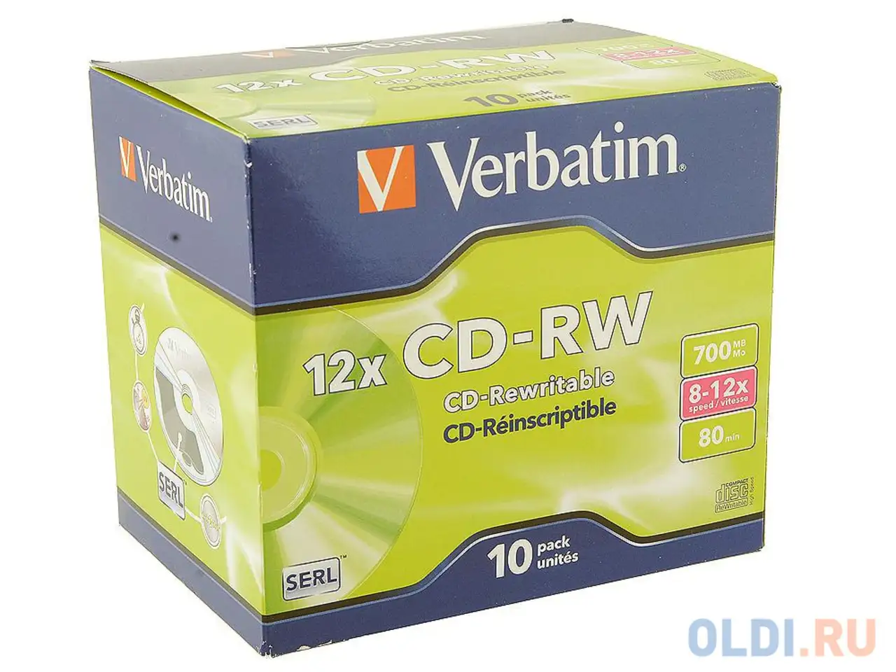 Диски cd-rw 700mb 8x-12x jewel high speed verbatim 10шт 43148, фотография 1