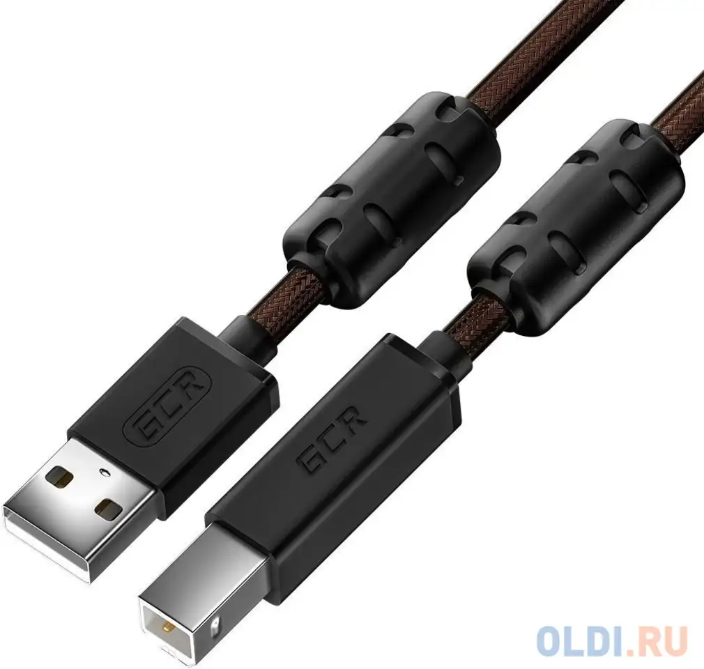 Gcr кабель prof 3.0m usb 2.0, am/bm, черно-прозрачный, ферритовые кольца, 28/24, фотография 1
