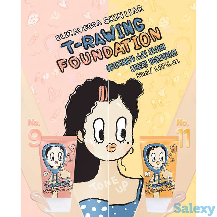 Тональный крем elizavecca skin liar t-rawing foundation, цвет #9 light beige | светлый бежевый, фотография 2