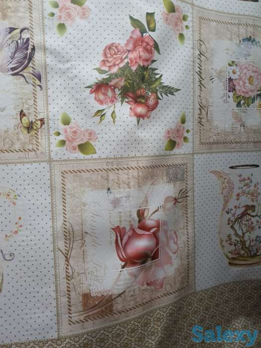 Скатерть клеенка декоративная столовая с цветами и вазами, фотография 5