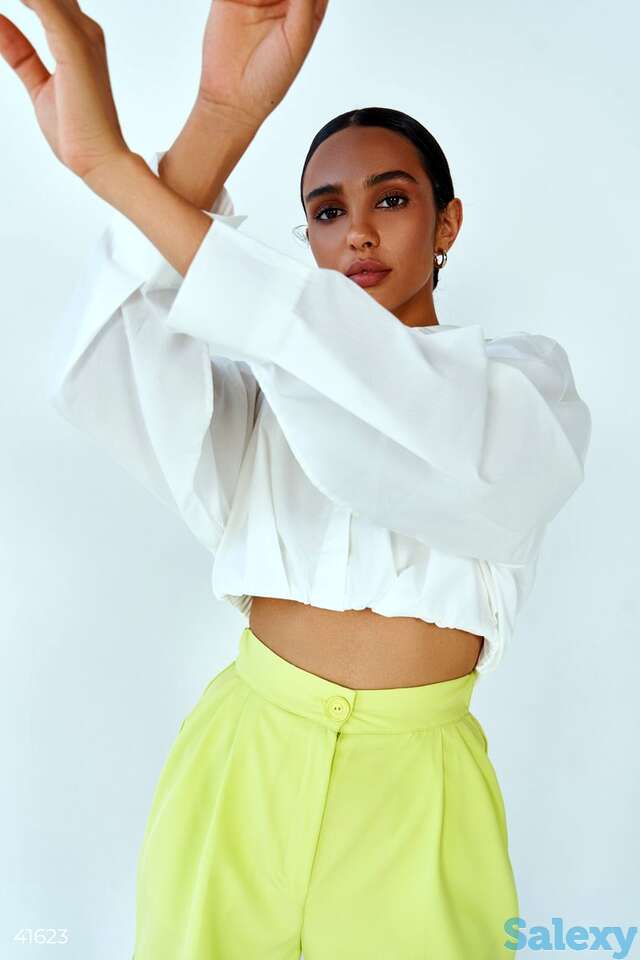 Укороченная белая блуза из натурального хлопка, фотография 1