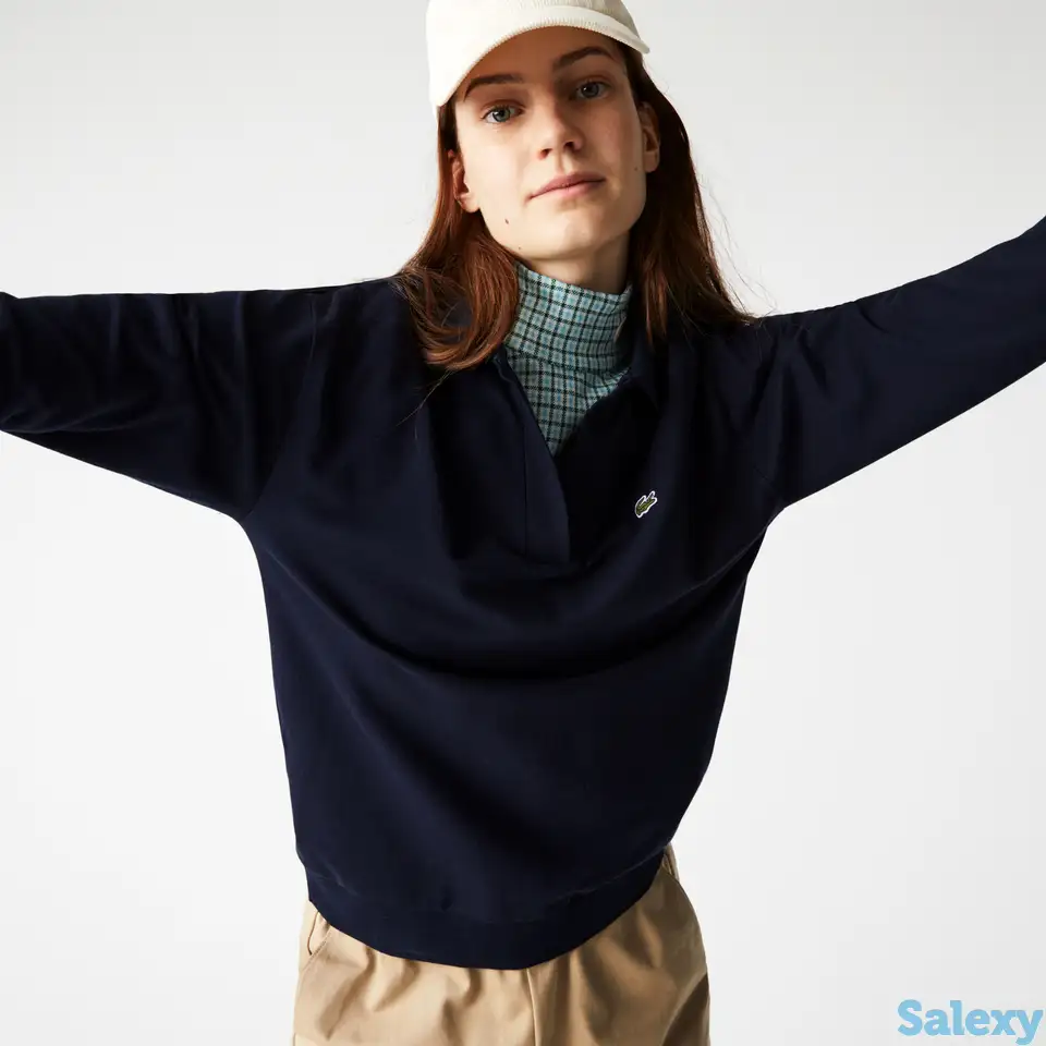 Женская рубашка-поло lacoste regular fit с открытым воротником, фотография 1