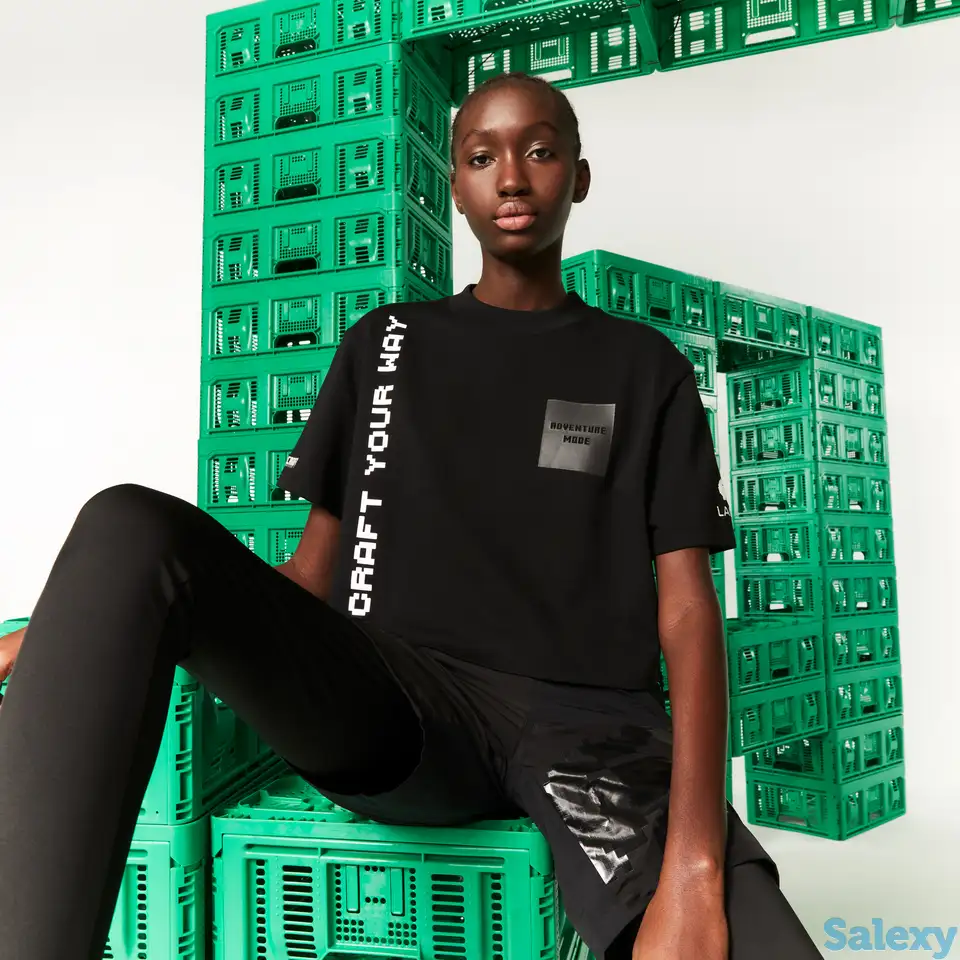 Женская короткая футболка lacoste l!ve x minecraft из органического хлопка, фотография 1