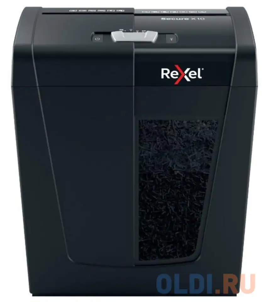 Шредер rexel secure x10 eu черный (секр.p-4)/фрагменты/10лист./18лтр./скрепки/скобы, фотография 1