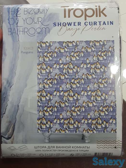 Шторки для душа и ванны, производство Турция, веселые пингвины, фотография 3