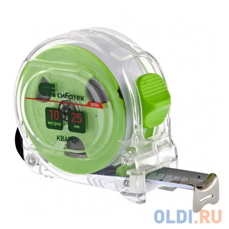 Рулетка кварц, прозрачный корпус, амортизатор, 10 м х 25 мм// сибртех, фотография 1