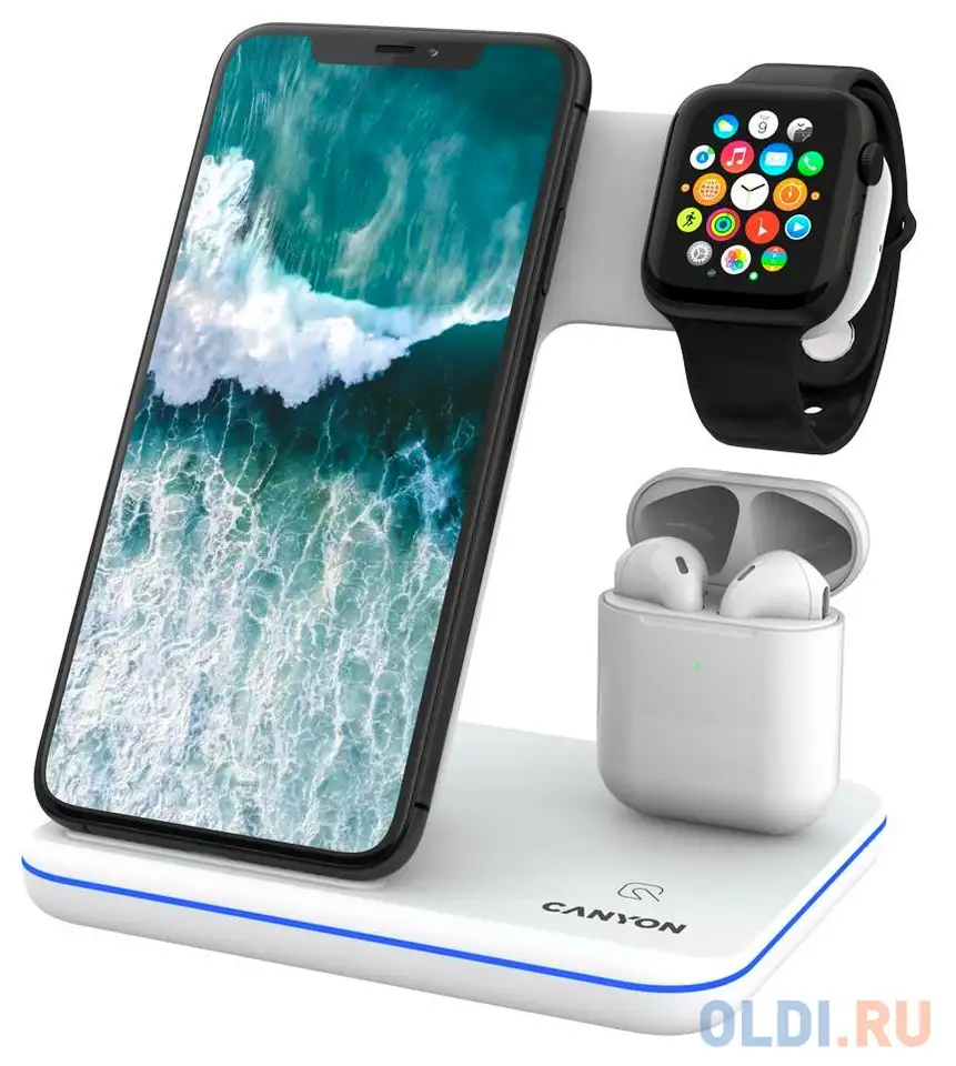 Беспроводное зарядное устройство canyon cns-wcs302w 2a/2.7а/2а usb-c белый, фотография 1
