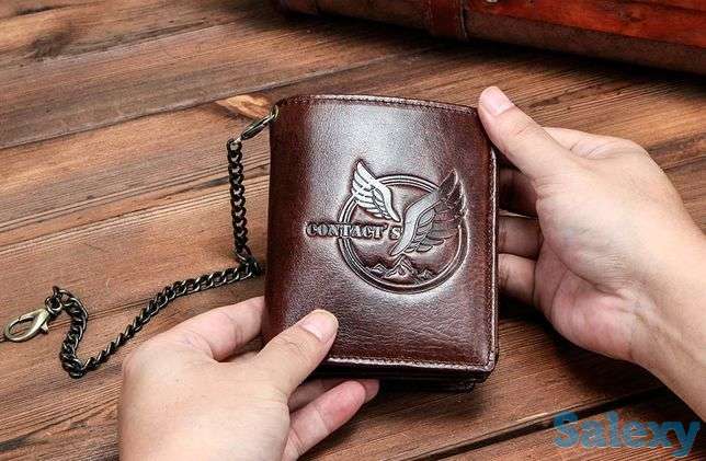 Портмоне мужское, из натуральной кожи, на цепочке, (новое в упаковке), фотография 1