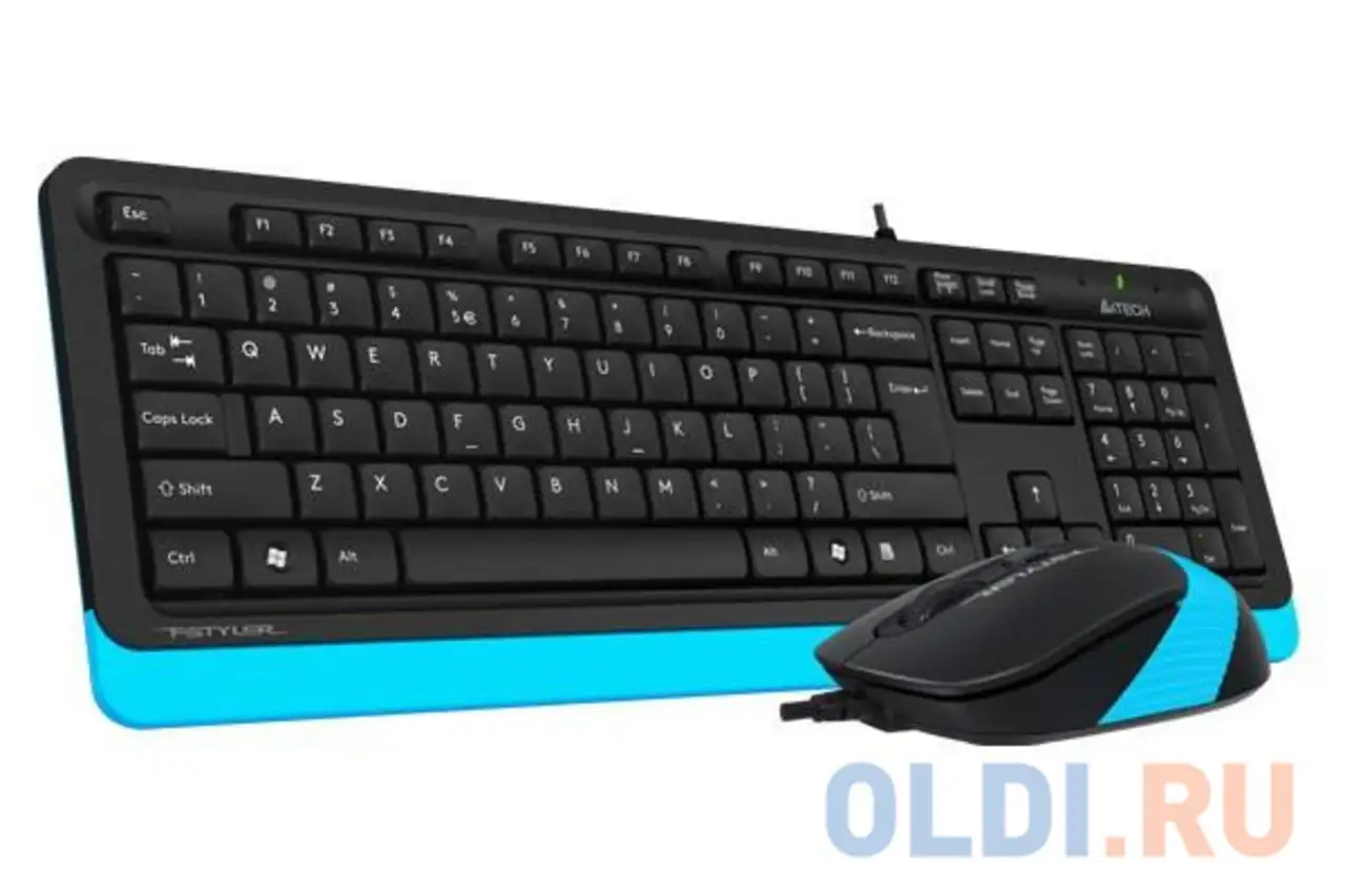 A-4tech клавиатура + мышь a4 fstyler f1010 blue клав:черный/синий мышь:черный/синий usb[1147546], фотография 1