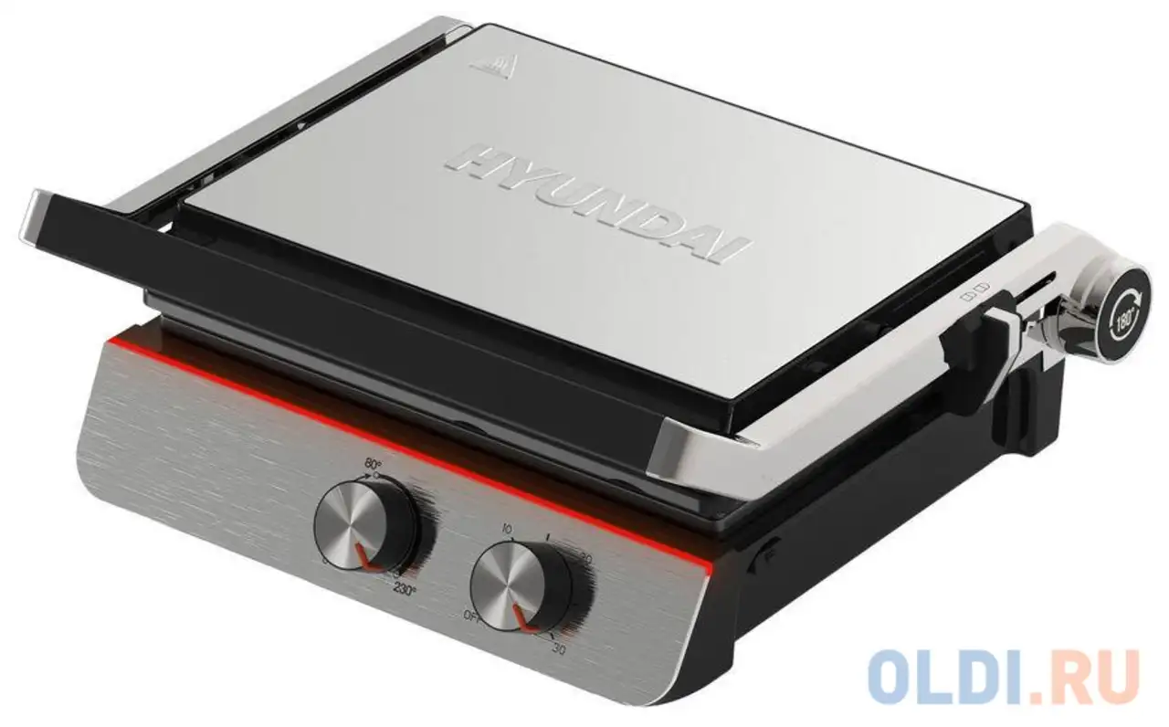 Электрогриль hyundai hyg-4046 серебристый чёрный, фотография 1