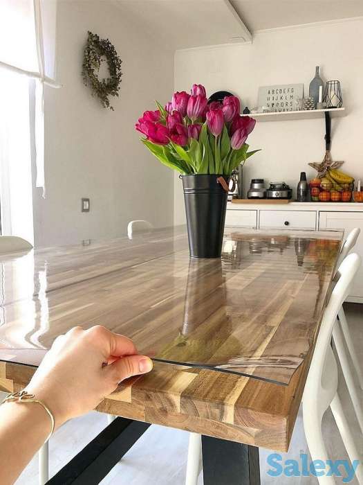 Скатерть Клеенка прозрачная, гибкое стекло, силиконовая 1.5 мм 120 см, фотография 2