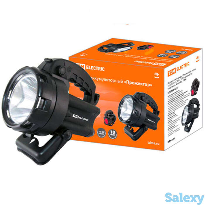 Фонарь светодиодный tdm прожектор, аккумуляторный 1 led 3 вт (cree), 300 м дальность, подставка, 44 лм/вт, фотография 1