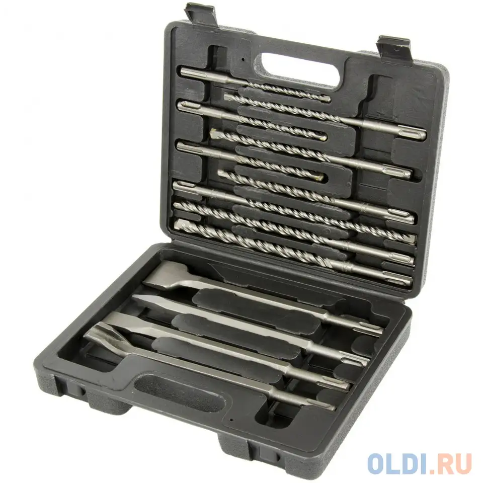 Набор буров по бетону, 6-8-10х160, 8-10-12х210, 10-12-14х260 мм, зубила 4шт., в, фотография 1