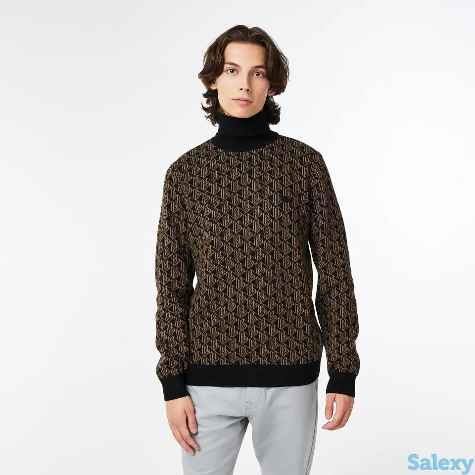 Мужской свитер lacoste contrast collar monogram, фотография 1