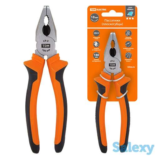 Пассатижи (плоскогубцы) с двухкомпонентными рукоятками  cr-v сталь 180 мм алмаз tdm, фотография 2