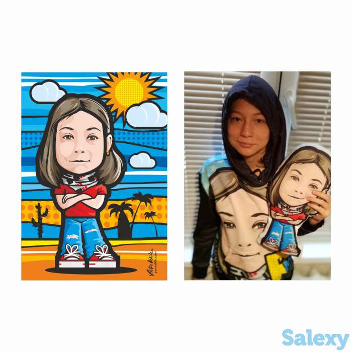 Портреты в мультяшном стиле на футболках, кружках, на пряниках и тортах, фотография 7