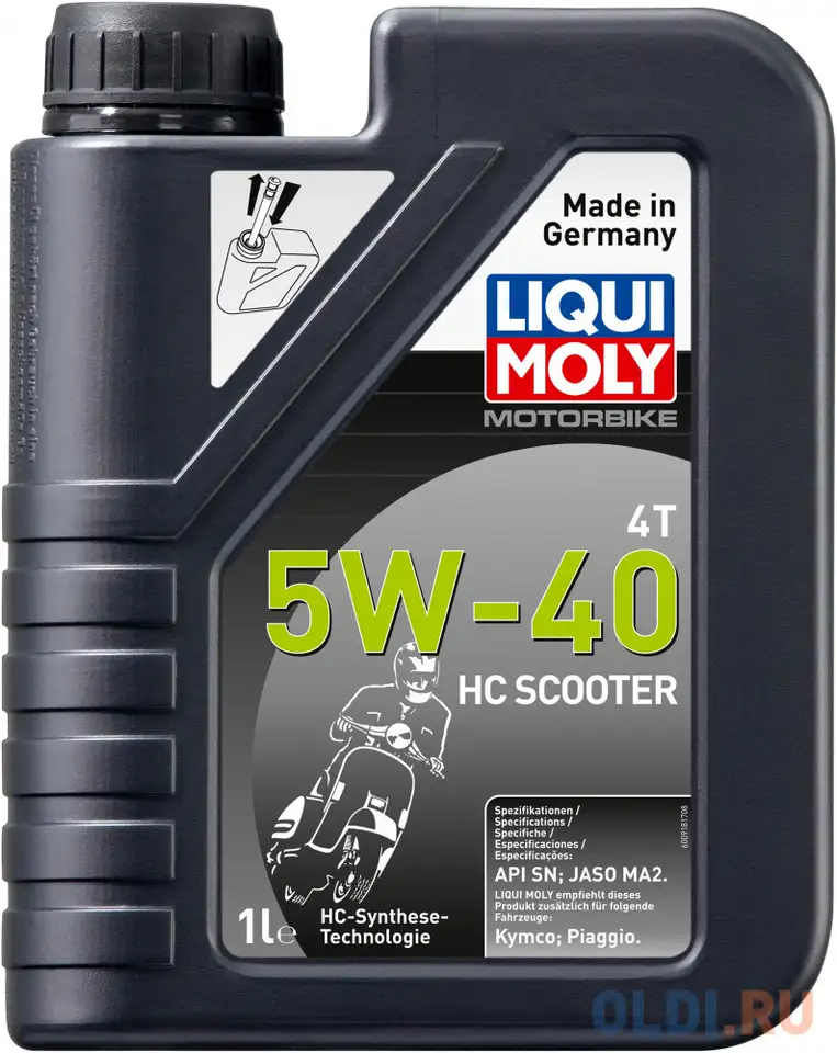 Нс-синтетическое моторное масло liquimoly motorbike 4t hc scooter 5w40 1 л, фотография 1
