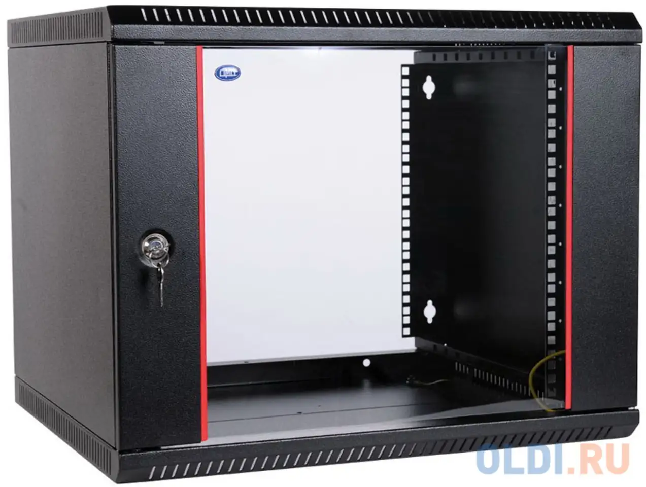 Шкаф настенный 9u цмо шрн-э-9.500-9005 600x520mm дверь стекло черный, фотография 1