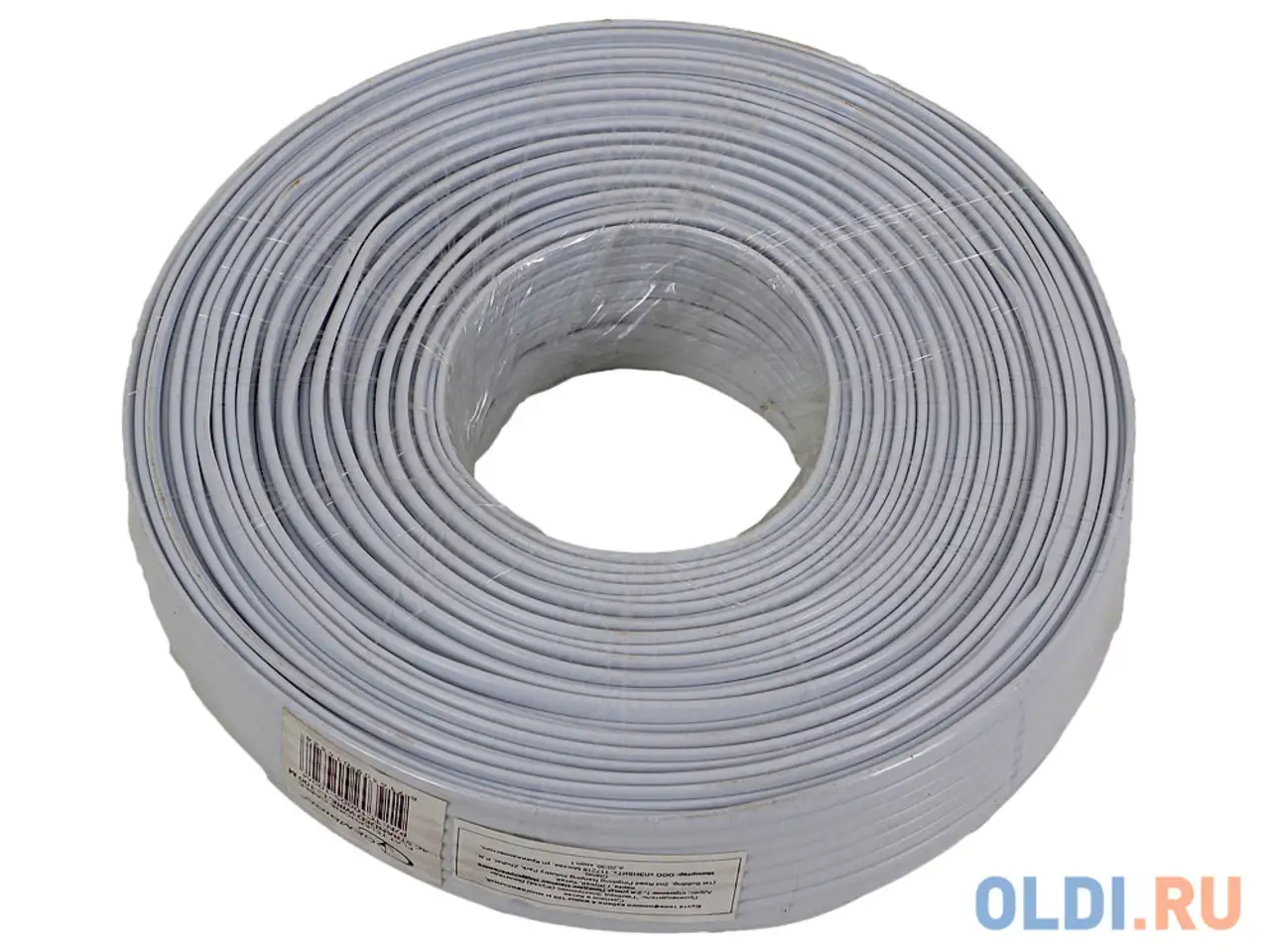 Кабель телефонный 4 жилы плоский многожильный 100м серый/белый, фотография 1