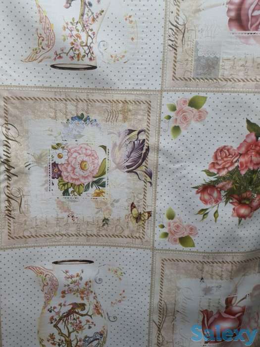 Скатерть клеенка декоративная столовая с цветами и вазами, фотография 2