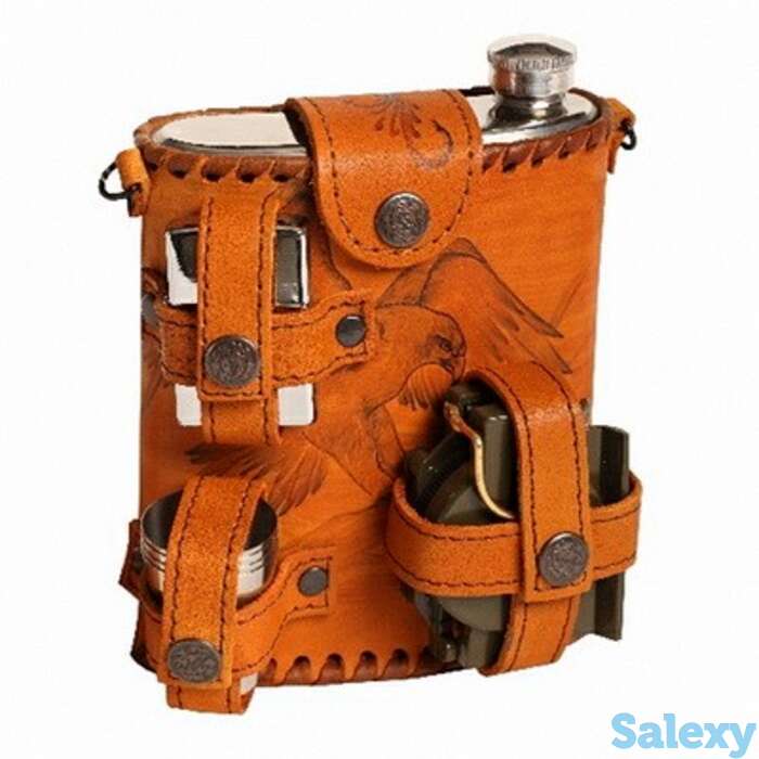 Фляга металлическая альбатрос с компасом, стопками, зажигалкой 0.5л, фотография 1