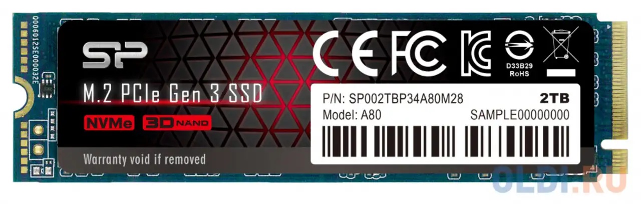 Ssd накопитель silicon power p34a80 2 tb pci-e 3.0 x4, фотография 1