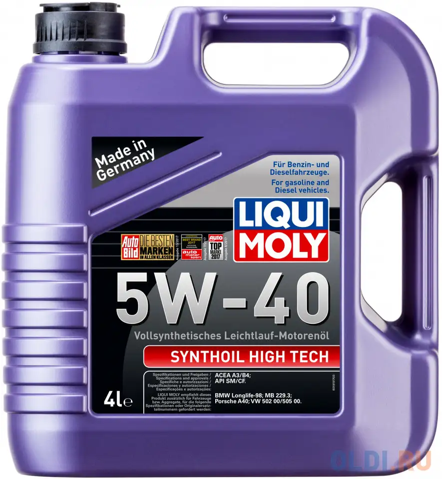 2194 liquimoly синт. мот.масло synthoil high tech 5w-40 sn a3/b4 (4л), фотография 1