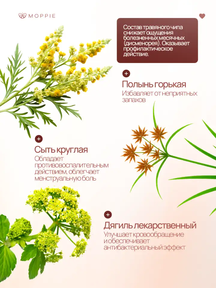 Менструальные прокладки MOPPIE HERBAL CARE, органические с профилактирующей полоской, 330мм, 5 капель, фотография 3