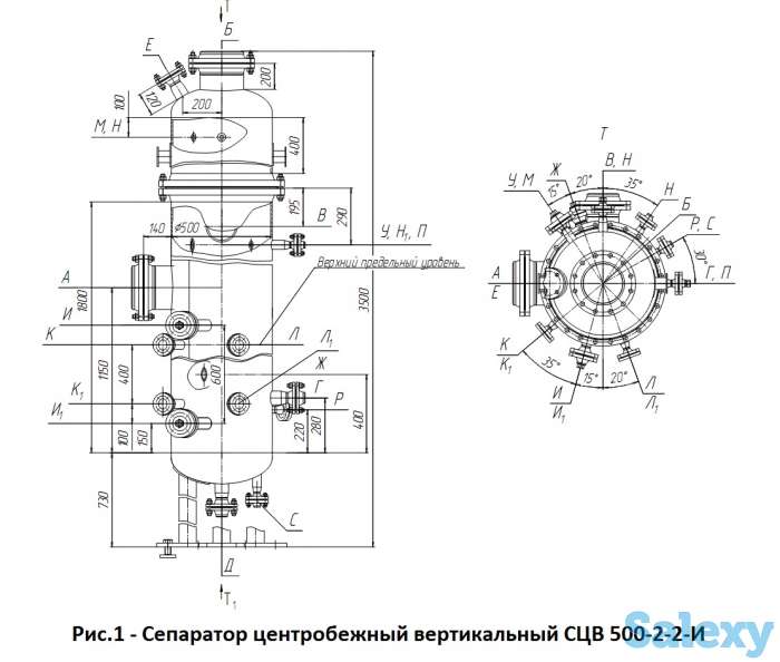Сепаратор центробежный вертикальный СЦВ с условным давлением от 1,6 МПа, фотография 1