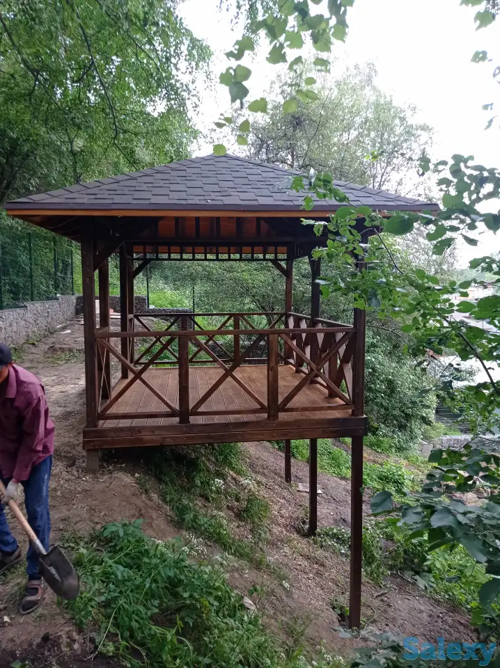 Беседки из массива дерева, беседки с террасой, фотография 1