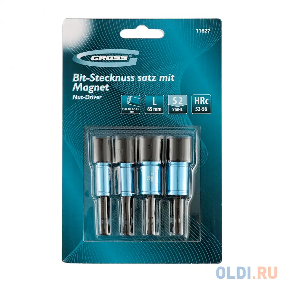 Набор головок gross 11627  торцевых 8.10 12.13мм магнит. nut-driver s2, фотография 1