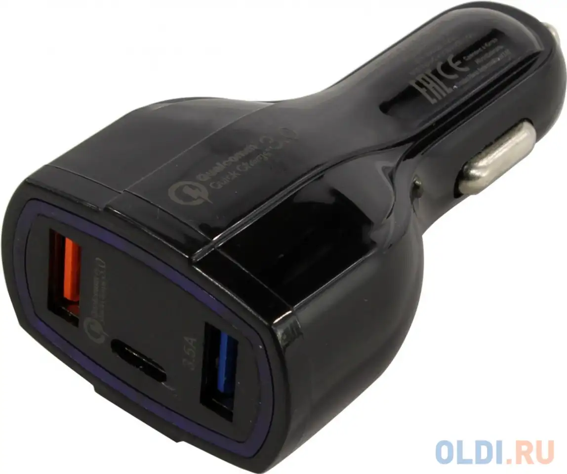 Автомобильное зарядное устройство orient qc-12v3b 3.5а 2 х usb usb-c черный, фотография 1
