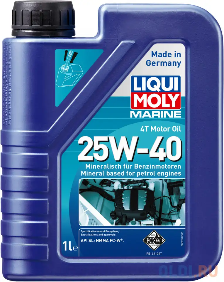 Минеральное моторное масло liquimoly marine 4t motor oil 25w40 1 л, фотография 1