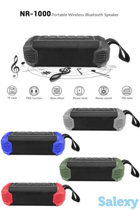 Продам влагозащищенную беспроводную портативную Bluetooth колонку + Power Bank на 5000 mAh, New Rixing NR-1000, фотография 1