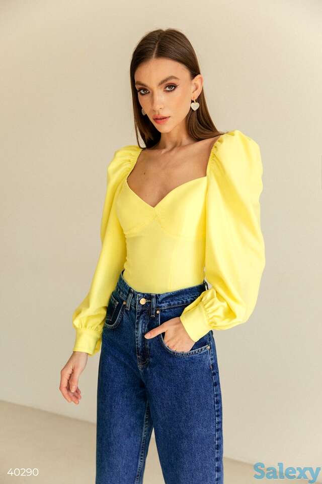 Лимонный боди с объемными рукавами, фотография 1