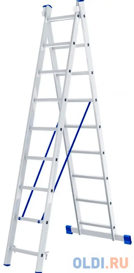 Лестница, 2 х 9 ступеней, алюминиевая, двухсекционная, россия// сибртех, фотография 1