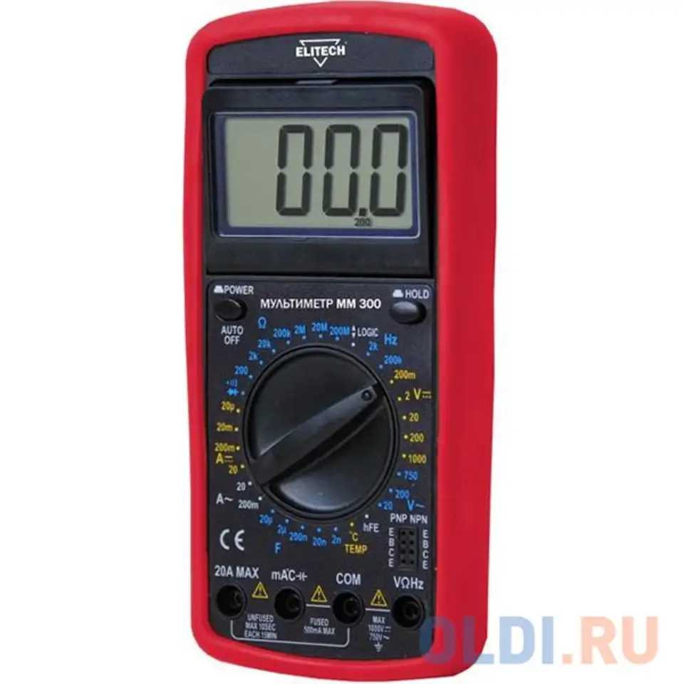 Мультиметр elitech мм 300  пост.1000в/перем.750в перем.20а/пост.20а 200мом 20мкф жкдисплей кор, фотография 1