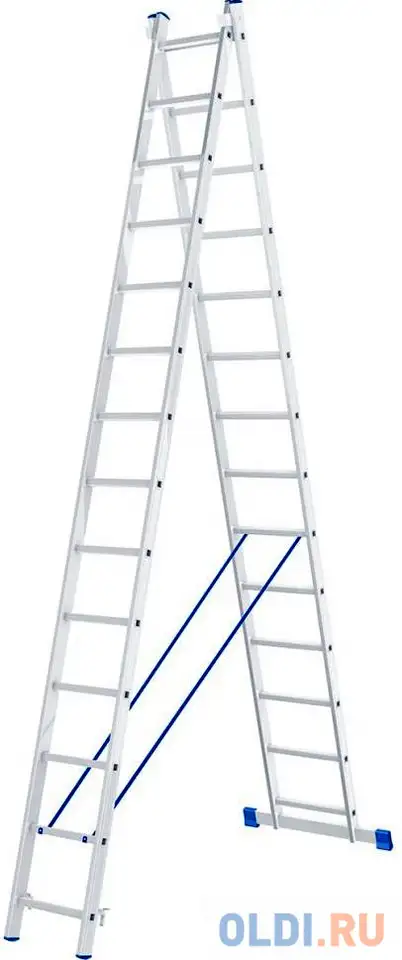 Лестница, 2 х 14 ступеней, алюминиевая, двухсекционная, россия// сибртех, фотография 1