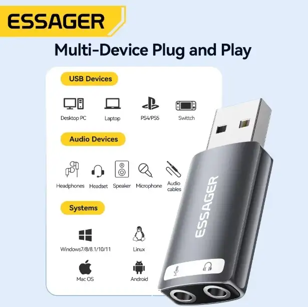 Переходник Essanger USB на 3.5  MIC, фотография 3