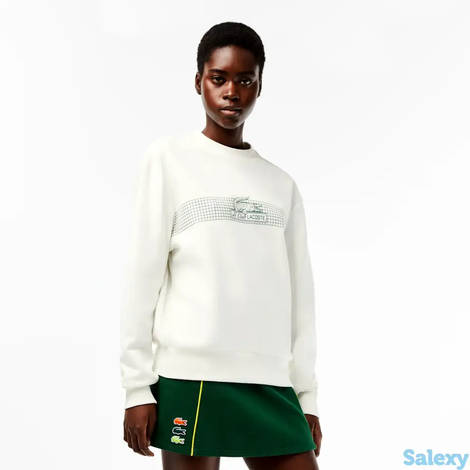 Женская толстовка lacoste oversize fit с круглым вырезом и принтом теннисной, фотография 1
