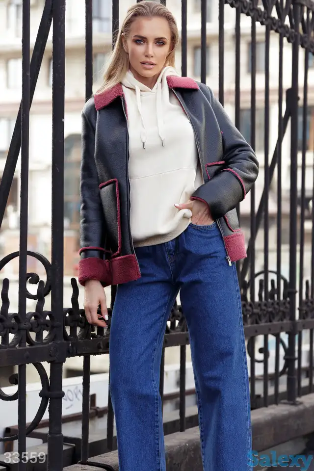 Дубленка с контрастными вставками, фотография 1