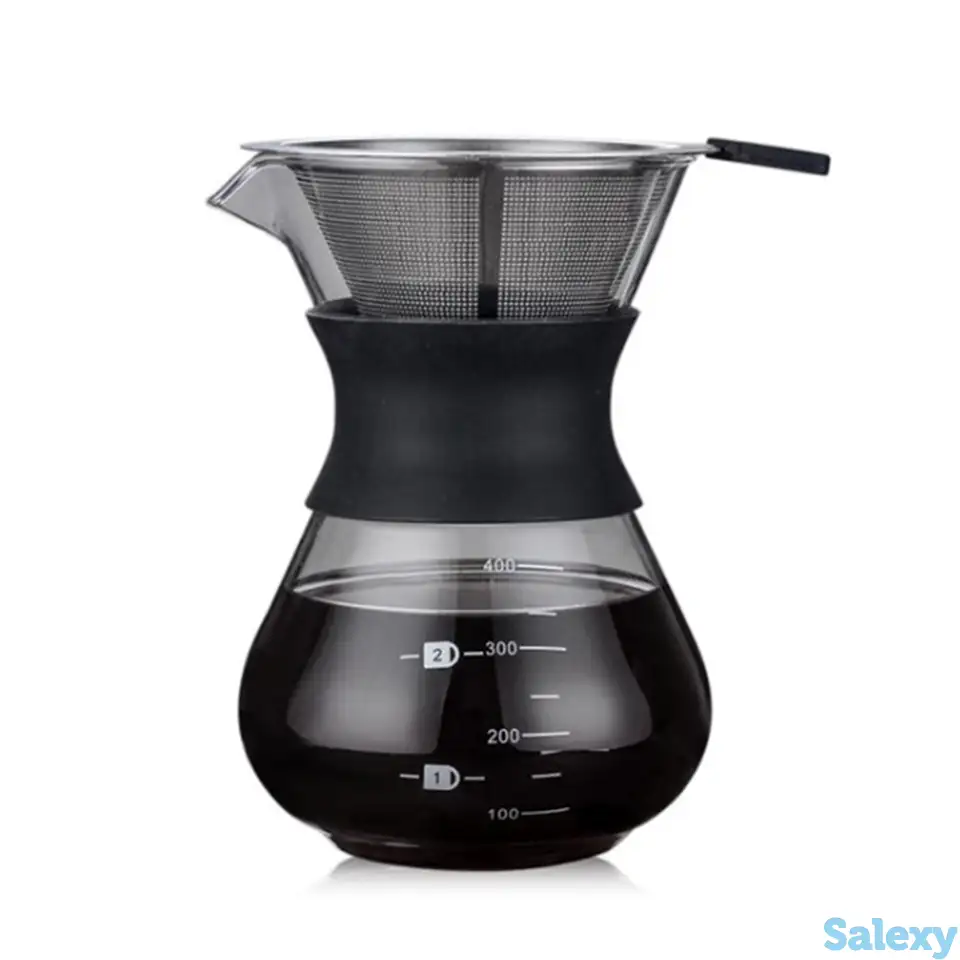 Кофейник стеклянный термостойкий с фильтром, 400 мл, фотография 1
