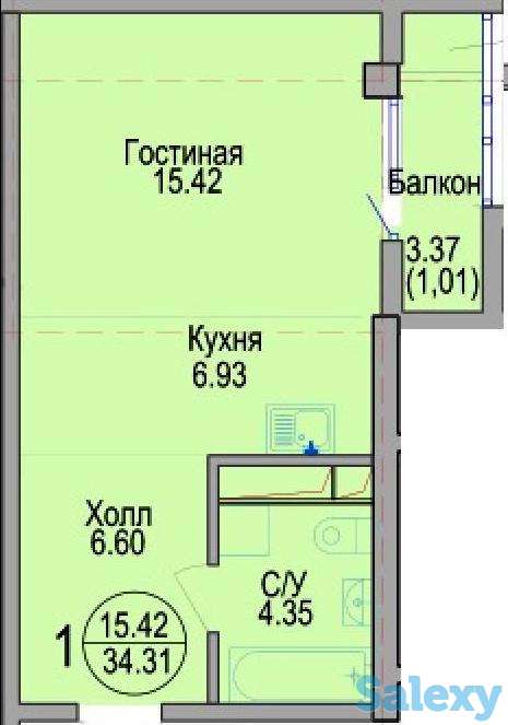 Продам 1шку 34.31 м2 Алтын Отау, ул Байтурсынова А85-А86, фотография 1