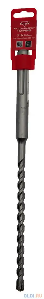 Бур elitech 1820.039400 по бетону д=12мм дл=340мм (1пред.) для перфораторов, фотография 1