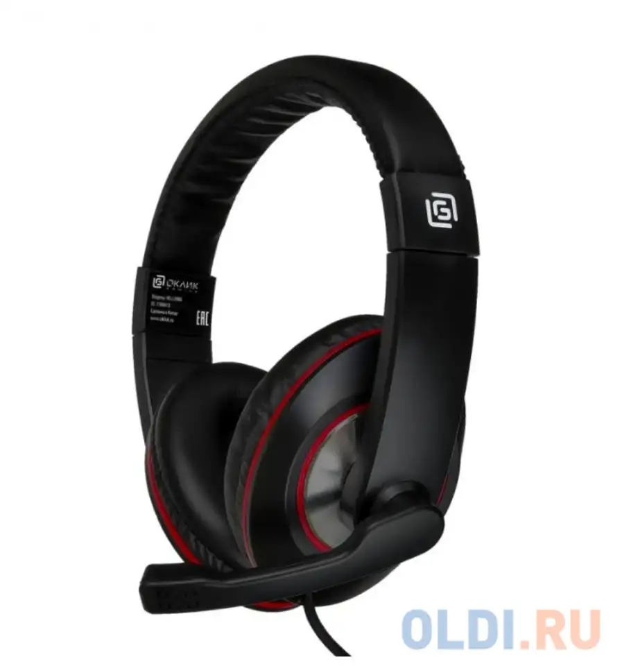 Наушники с микрофоном oklick hs-l390g dragon черный/красный 1.8м мониторные оголовье (jd-728s), фотография 1