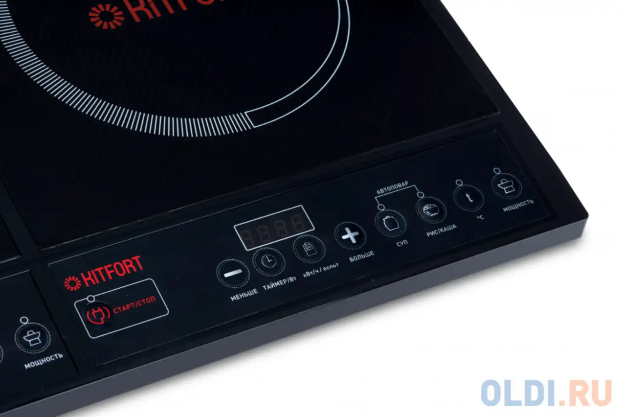 Индукционная плитка kitfort кт-104, 2 комфорки, стеклокерамика, таймер, дисплей, черный, фотография 1