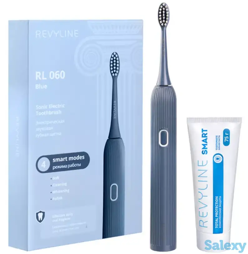 Звуковая зубная щетка Revyline RL 060 в голубом дизайне и паста, фотография 1