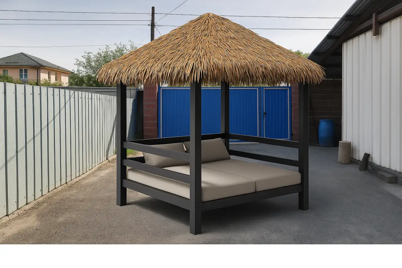 Биседки тапчаны пляжные зонты в стиле бунгало,тропикал лофт, фотография 4